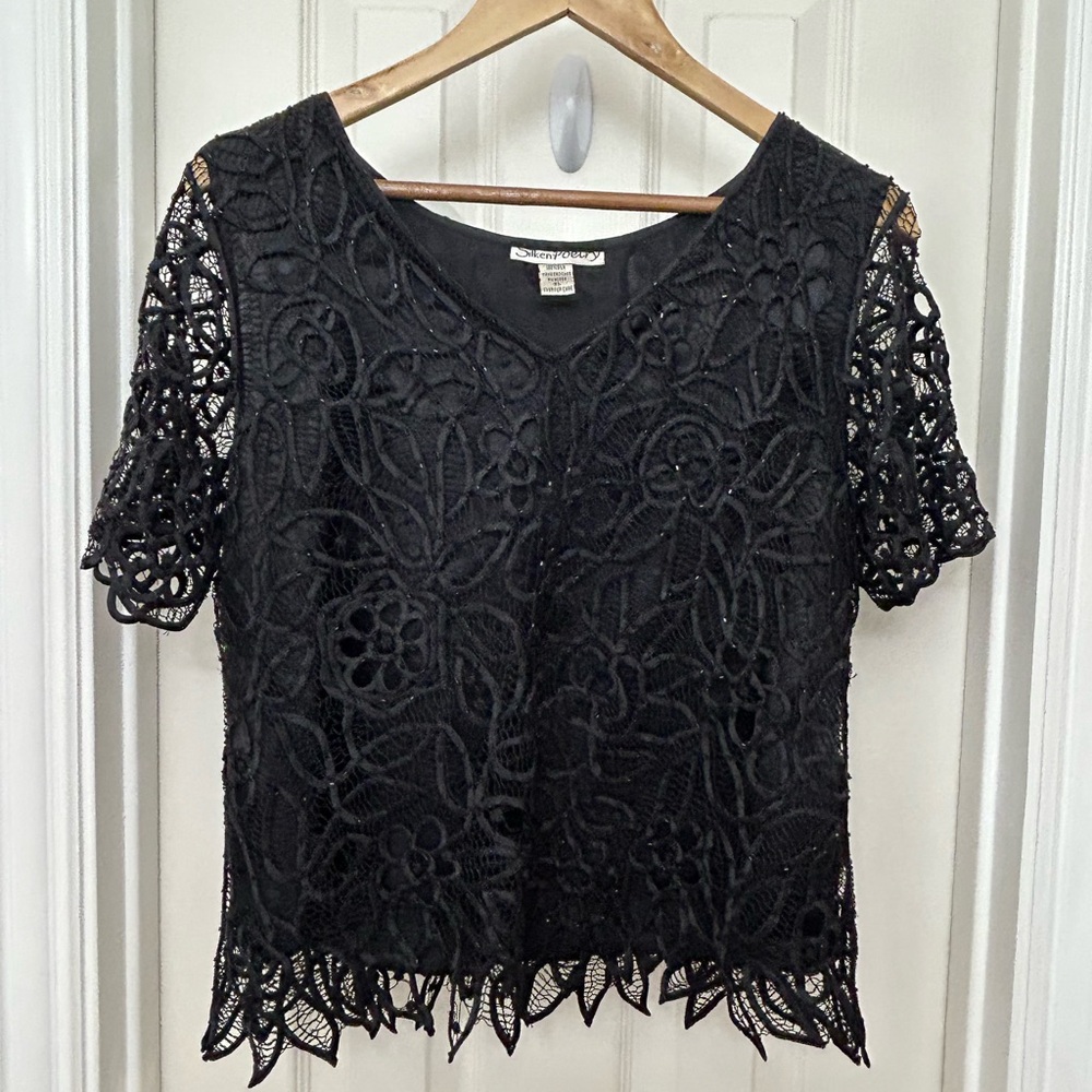 Elegant Black Lace Floral Blouse